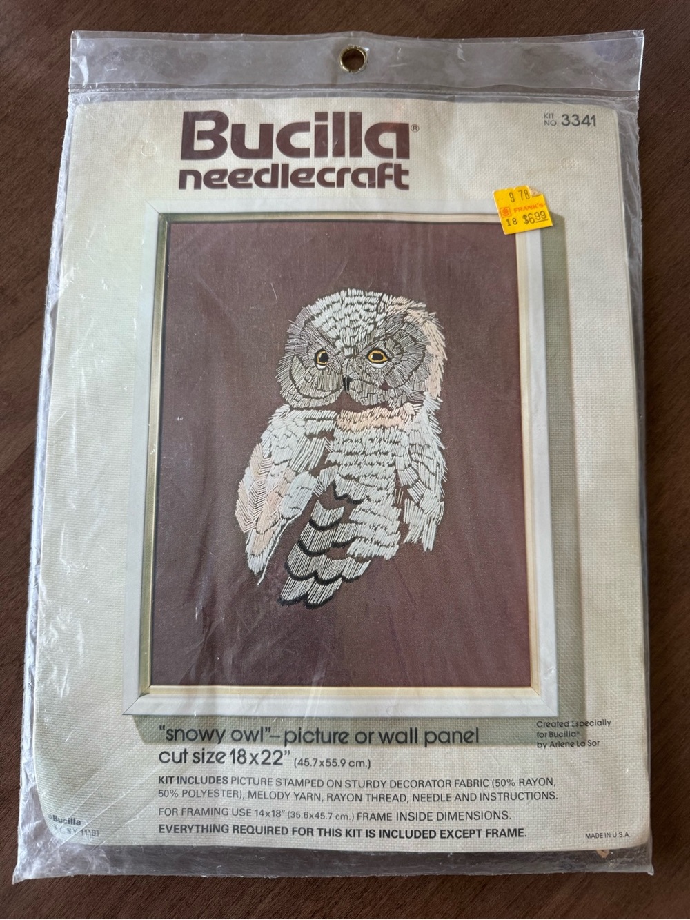 VTG 18x22 New Bucilla Needlecraft Snowy Owl Sealed Kit